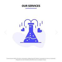 Our Services Chemical Flask Heart Love Solid Glyph Icon Web card Template vector