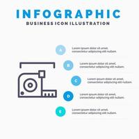 medir medición metro ruleta regla línea icono con 5 pasos presentación infografía fondo vector