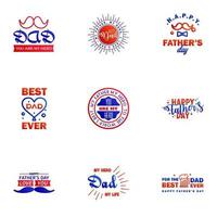 Happy fathers day set 9 Blue and red Vector typography Vintage lettering for fathers day greeting cards banners tshirt design You are the best dad Editable Vector Design Elements