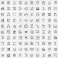 100 Universal Black Line Icons on White Background vector