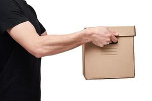 Delivery service concept. Courier deliver the package, isolated photo