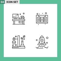 Pack of 4 Modern Filledline Flat Colors Signs and Symbols for Web Print Media such as table flask monitor music test Editable Vector Design Elements