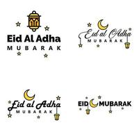 Happy of Eid Pack of 4 Eid Mubarak Greeting Cards with Shining Stars in Arabic Calligraphy Muslim Community festival vector