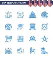 paquete de iconos de vector de stock de día americano 16 signos y símbolos de línea para construcción de medalla de bola día de la independencia elementos de diseño de vector de día de estados unidos editables