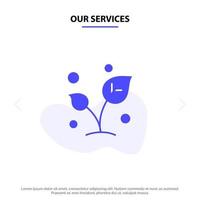 Our Services Leaf Nature Spring Sprout Tree Solid Glyph Icon Web card Template vector