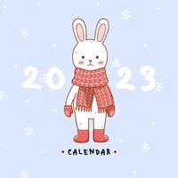 Calendar 2023 with cute kawaii rabbit poster, vector