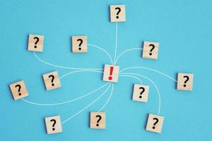 Wooden blocks with question marks connected to exclamation mark photo