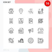 Mobile Interface Outline Set of 16 Pictograms of pass plant arrow herb electricity Editable Vector Design Elements