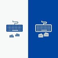 tipo de interfaz de teclado línea de escritura y glifo icono sólido banner azul vector