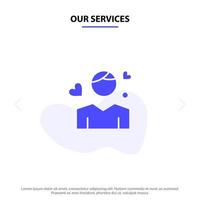 Our Services Man Boy Avatar Person Heart Solid Glyph Icon Web card Template vector