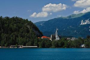 View of beautiful Bled Lake, Slovenia. photo