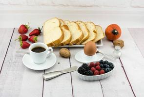 Breakfast with bread egg and coffee photo