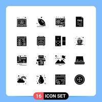 Group of 16 Modern Solid Glyphs Set for support file sport document responsive Editable Vector Design Elements