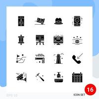 Pack of 16 creative Solid Glyphs of components auto shipping wall clock clock Editable Vector Design Elements