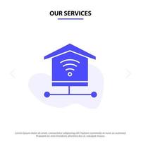 Our Services Security Internet Signal Solid Glyph Icon Web card Template vector