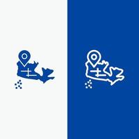 canadá mapa ubicación línea y glifo icono sólido bandera azul línea y glifo icono sólido bandera azul vector