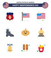 Set of 9 USA Day Icons American Symbols Independence Day Signs for cake american country pumkin boot Editable USA Day Vector Design Elements