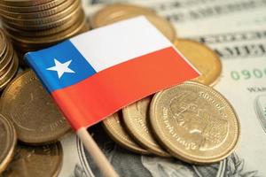 Stack of coins money with Chile flag, finance banking concept. photo