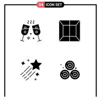 Modern Set of 4 Solid Glyphs Pictograph of champagne agriculture production comet wheat straw Editable Vector Design Elements