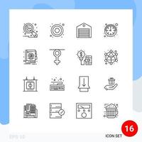 16 iconos creativos signos y símbolos modernos del tiempo de entrega del reloj del libro que envían elementos de diseño vectorial editables vector