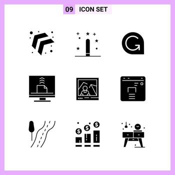 9 Icons in Solid Style Glyph Symbols on White Background Creative Vector Signs for Web mobile and Print
