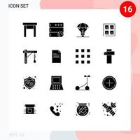 Modern Set of 16 Solid Glyphs and symbols such as electric brightness copyright building window Editable Vector Design Elements