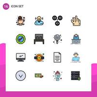 Mobile Interface Flat Color Filled Line Set of 16 Pictograms of tick ok connections logistic pinch Editable Creative Vector Design Elements