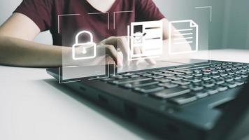 Verification of information with finger print by smart phone, Internet security, online financial transaction, 2-step verification, confirm transaction and identity. photo