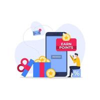 gane el concepto de puntos para clientes leales, programa de lealtad y obtenga recompensas, adecuado para la página de destino web, ui, aplicación móvil, plantilla de banner vector