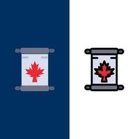 nota otoño canadá hoja iconos plano y línea llena conjunto de iconos vector fondo azul