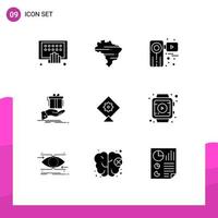 Pictogram Set of 9 Simple Solid Glyphs of birthday solution camera surprise film Editable Vector Design Elements