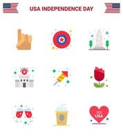 Happy Independence Day USA Pack of 9 Creative Flats of religion police sign monument station building Editable USA Day Vector Design Elements