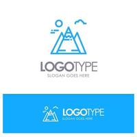 Landscape Mountain Sun Blue outLine Logo with place for tagline vector