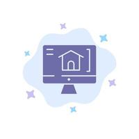 Computer Home House Blue Icon on Abstract Cloud Background vector