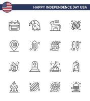 4th July USA Happy Independence Day Icon Symbols Group of 16 Modern Lines of location party american grill barbecue Editable USA Day Vector Design Elements