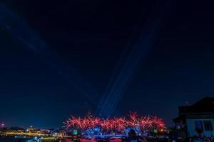 Colorful fireworks from Vijit Chao Phraya on Buddhayodfa Chulalok Maharat Bridge, Bangkok, Thailand. photo