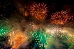 fireworks from Vijit Chao Phraya on Buddhayodfa Chulalok Maharat Bridge, Bangkok, Thailand. photo