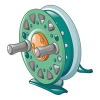 Round fishing coil icon, cartoon style vector