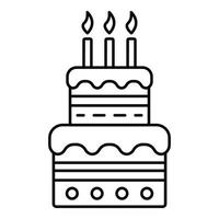 pastel de cumpleaños con icono de velas, estilo de esquema vector