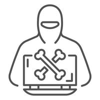 icono de la computadora portátil hacker, estilo de esquema vector