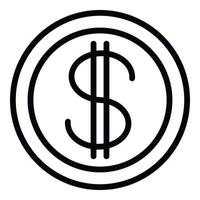 Dollar coin icon, outline style vector