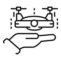 Drone on hand icon, outline style vector