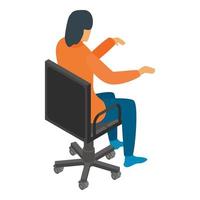 mujer en el icono de la silla de oficina, estilo isométrico vector