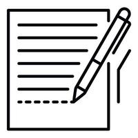 Pen homework paper icon, outline style vector