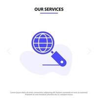 Our Services Globe Internet Search Seo Solid Glyph Icon Web card Template vector