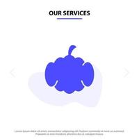 nuestros servicios cucurbit halloween calabaza canadá icono de glifo sólido plantilla de tarjeta web vector