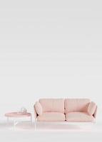 Modern pink furniture and copy space for text, advertisement. Furniture store, interior details. Furnishings sale, interior project. Vertical template with empty space. Minimalist design. 3d render. photo