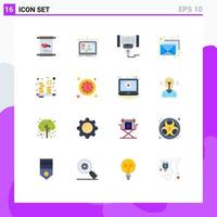 Pack of 16 creative Flat Colors of envelop inbox design email scan Editable Pack of Creative Vector Design Elements