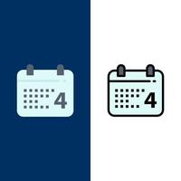 calendario día fecha iconos americanos plano y línea llena conjunto de iconos vector fondo azul