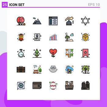conjunto de 25 colores planos de línea rellena de vector en cuadrícula para elementos de diseño de vector editables de alarma de seguridad web de figura espacial